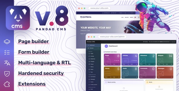 Pandao CMS Pro 8 - Multilingual PHP CMS with Page Builder 화면 2