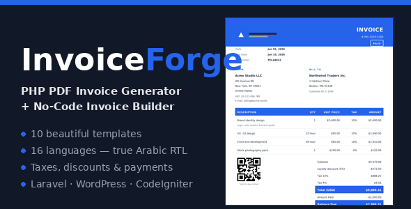 InvoiceForge - PHP Class For Beautiful PDF Invoices screenshot 1