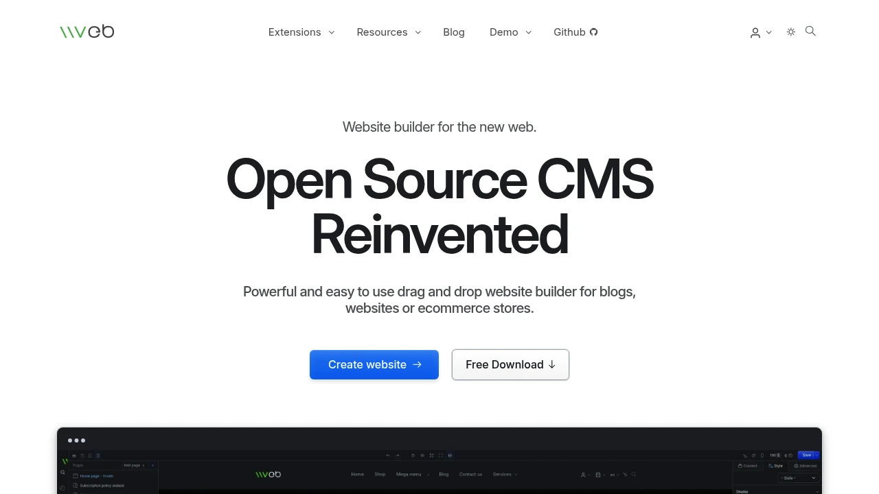 Vvveb CMS の画面 1